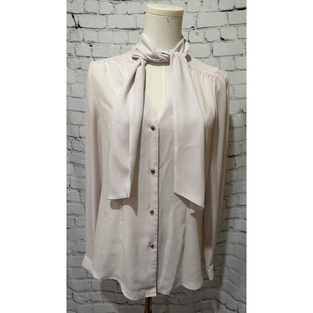Tahari long-sleeve tie-neck button-down blouse Light Pink Size Small